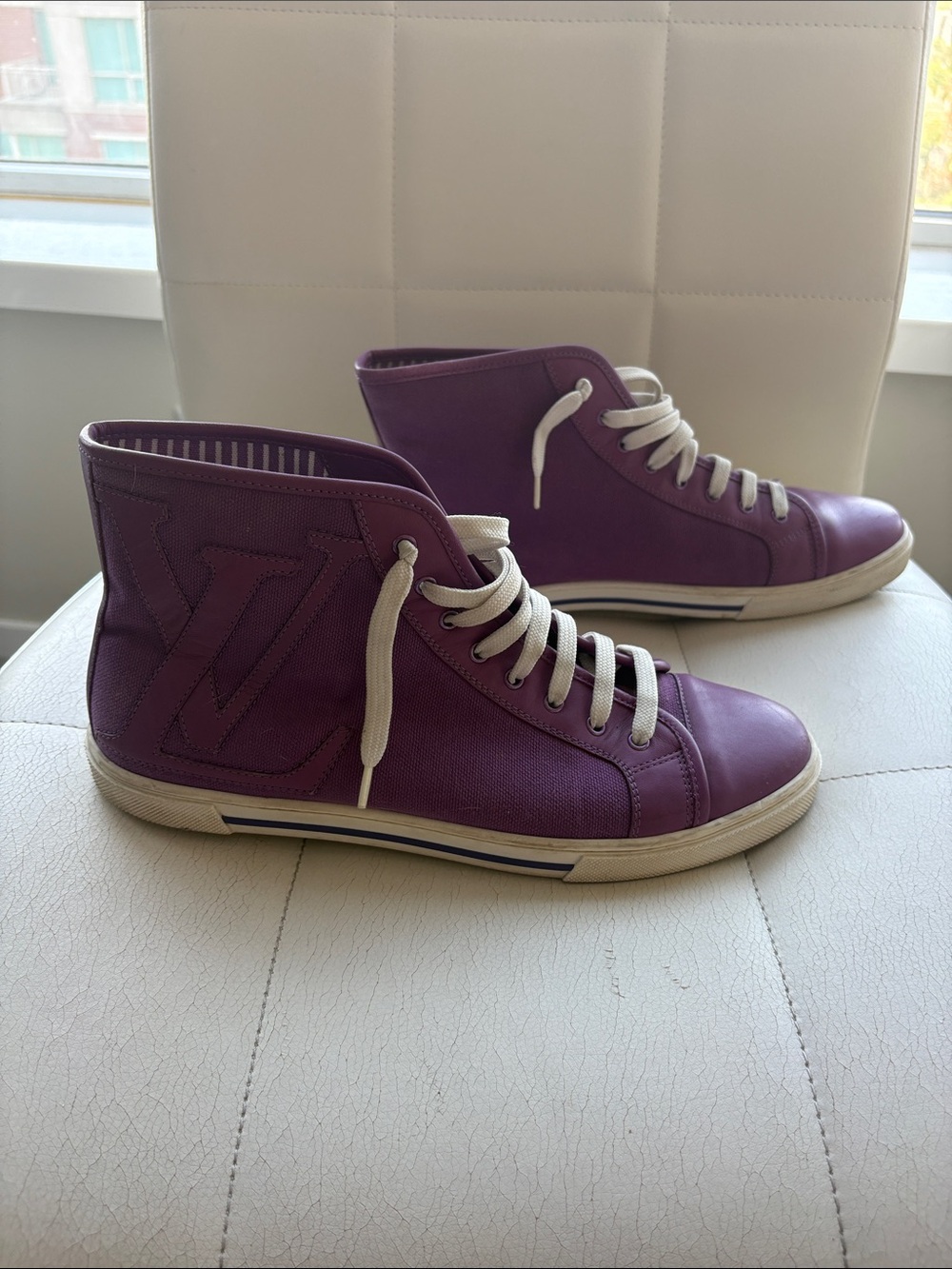 Louis Vuitton Purple High-Top Sneakers with Cream Accents - Women